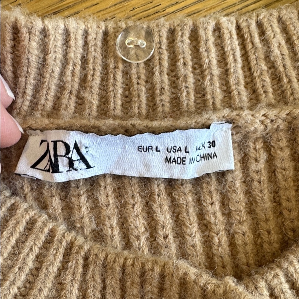 Zara Neutral Ribbed Button-Front Cardigan in Light Beige - Picture 2 of 6